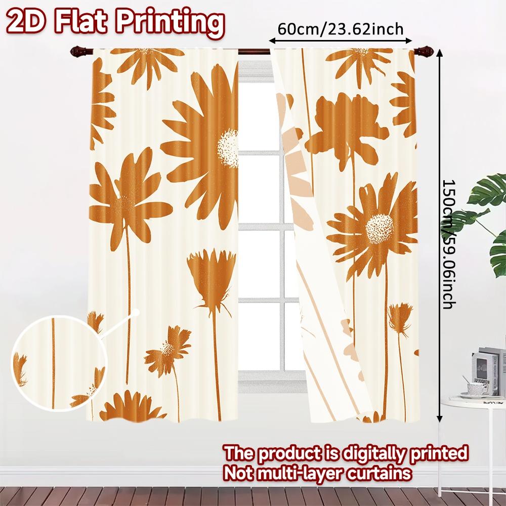 2D FLAT PRINTING 2pcs Curtains (Without Rod) Floral Pattern In Warm Colors Easter Festival Popular Curtains&Drapes Prints Light