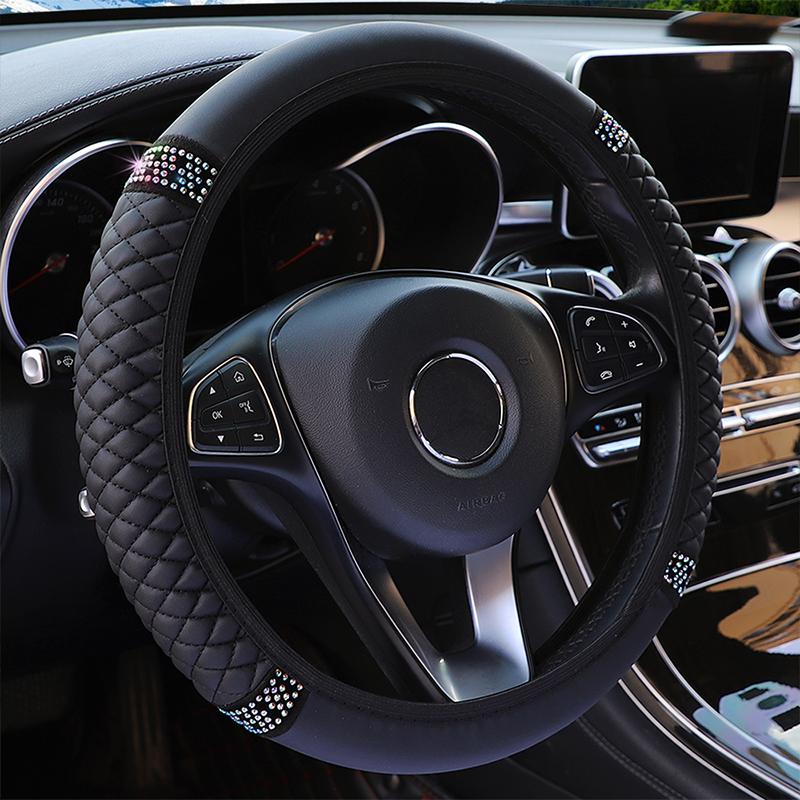 Universal Car Steering Wheel Cover 37-38cm Leather Embroidered Rhinestone Decorate Steering-Wheel Covers Auto