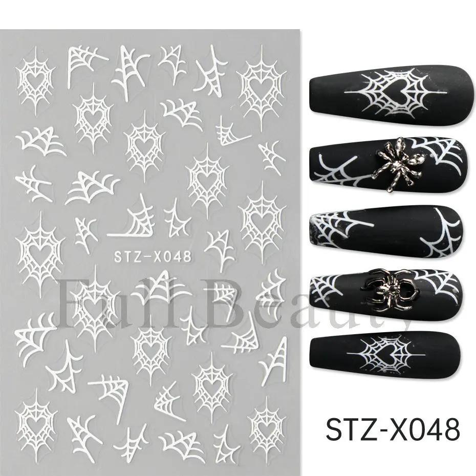 Halloween Nail Art Stickers Heart Spider Webs Designs Bat Moon Star Sliders Self-Adhesive Decals For Festive Manicure