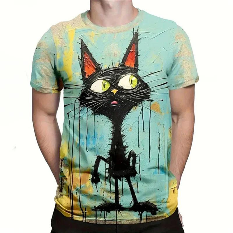 Cute Cat Pattern Men's T-shirt Animal 3D Printed T-shirt