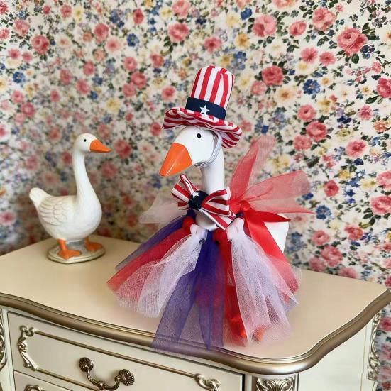 Goose Costume for 7 Inch Mini Desk Goose Doll Patriotic 4th of July Outfit with Hat And Dress Independence Day Festival Decoration