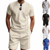 Men's 2 Pieces Of Waffle Knit Casual Sportswear Short Sleeved Round Neck T-shirt Shorts Summer Breathable Sportswear Suitable For Daily Wear