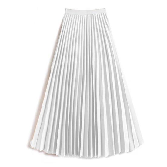 Women Midi Skirt Elastic High Waist Satin Pleated Skirt Solid Color Long Skirt Work Leisure Daily Wear