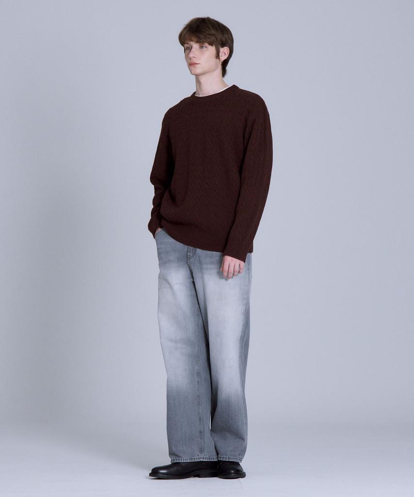 BASIC HOUSE Cable Round Neck Knit Brown Lykt7101 (A Type)