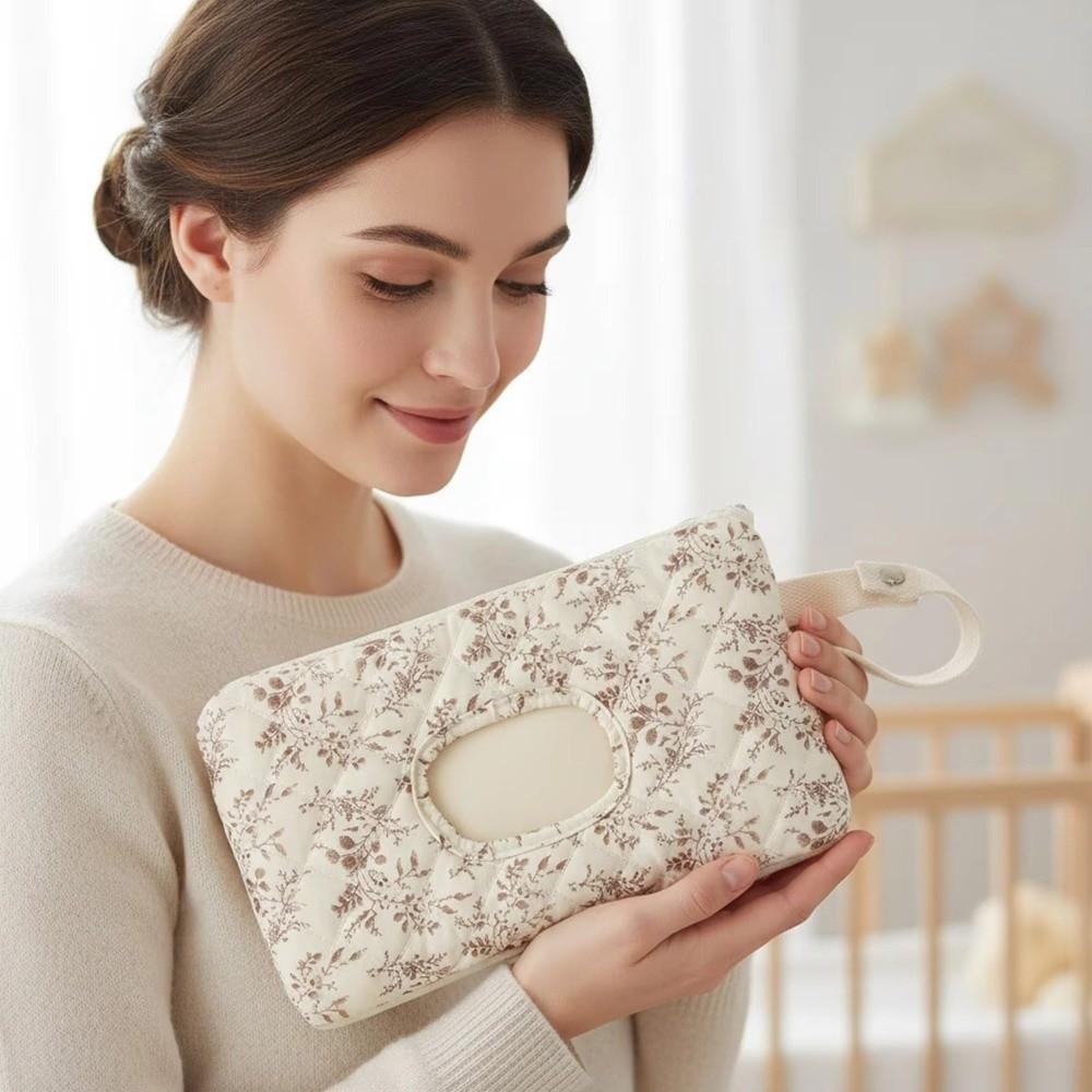 Floral Design Baby Wipes Dispenser Reusable Baby Wet Wipe Pouch Hanging Napkin Case  Stroller Use