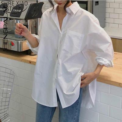 Frauen Weißes Hemd Baumwolle 2020 Frühling Herbst Vintage Damen Tops Langarm Casual drehen-unten Kragen frauen Lose blusen 11456
