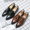 Moda męska szpiczasty nosek formalny garnitur brogsy biznes skórzane obuwie sukienka włoskie męskie casualowe płaskie buty ślubne buty oksfordzkie