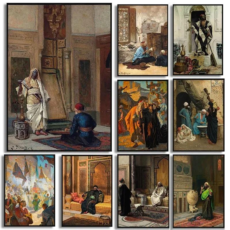 Gerome Klassisches Kunstwerk Araber Lebende Landschaft Poster Arabischer Teppichhändler Wandkunst Bilder Leinwandbild für Zuhause Zimmer De