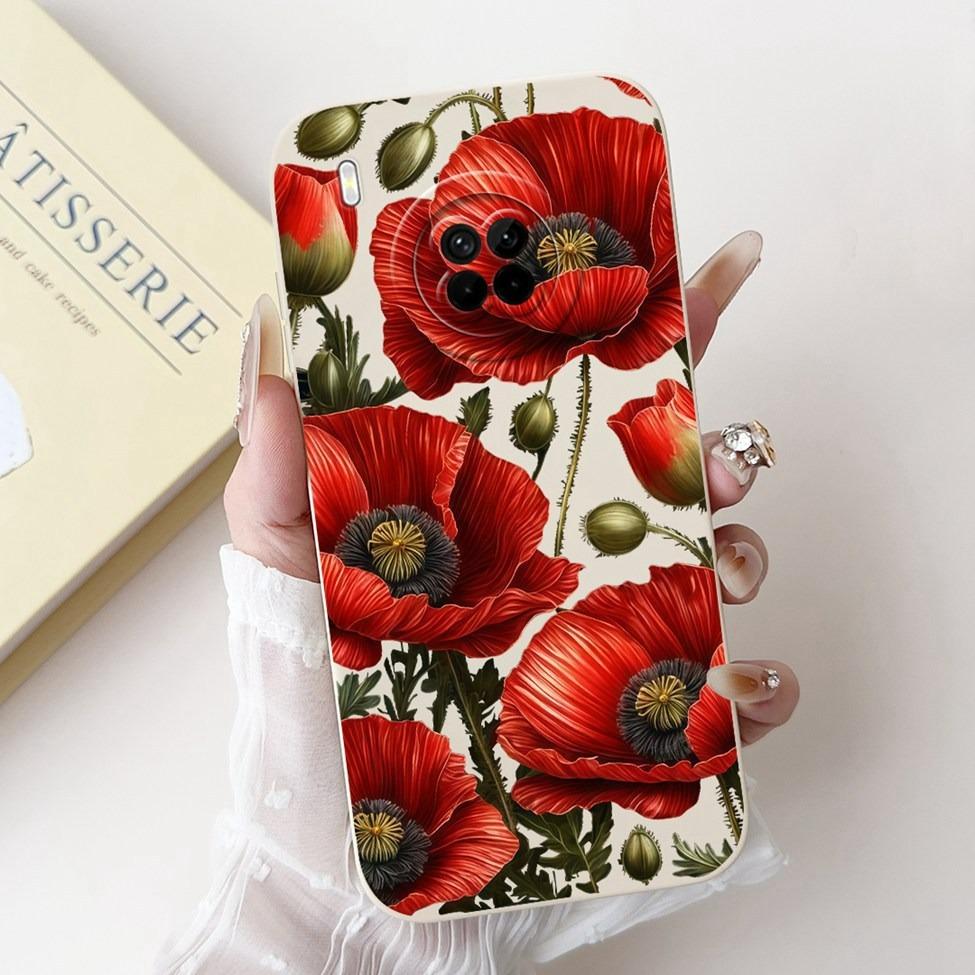 För Huawei Y9A Fodral Skydd Lyxig Mode Blommor Kawaii Söt Katt Stötsäker Telefonfodral För Huawei FRL-22 FRL-23 FRL-L22 FRL-L23