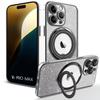 Protective Case - Silicone - for iPhone 16 Pro Max - Shockproof - Rotating Stand - Black Glitter