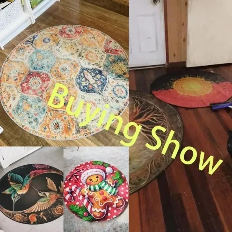 Pink Circular Carpet Cartoon Rabbit Pattern Rug Little Girl Bedroom Anti Slip Dirt Resistant Floor Mat Home Decoration