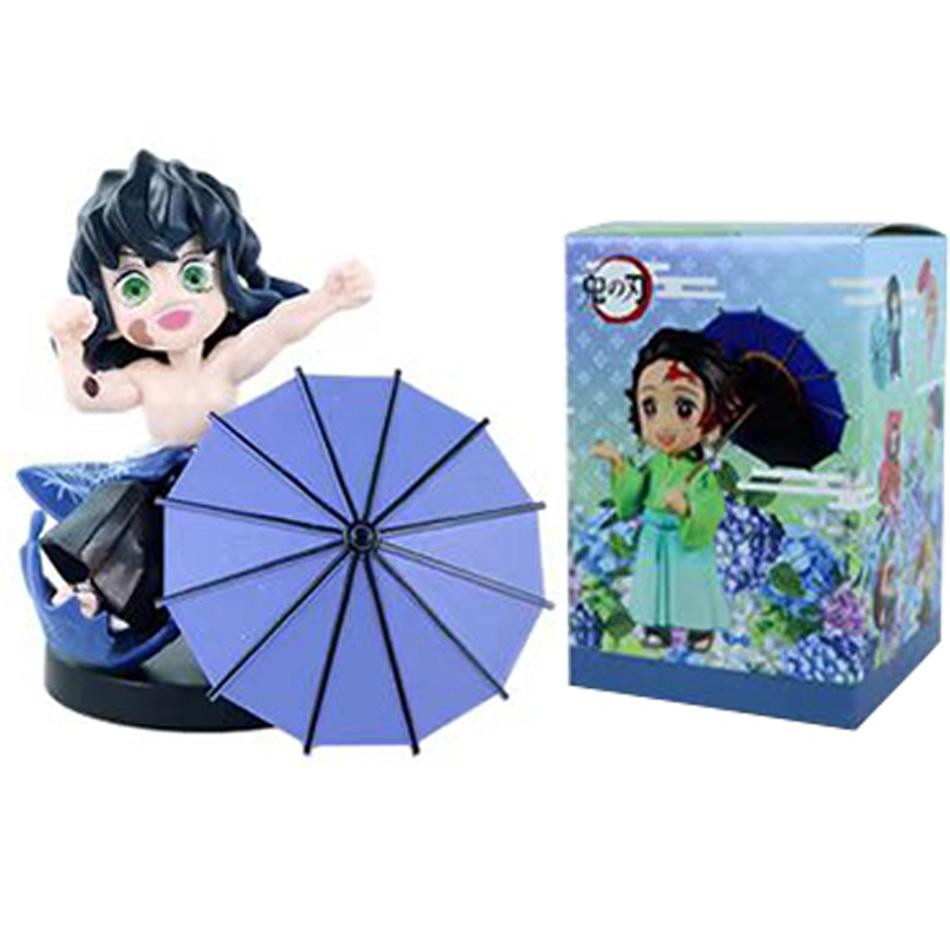Demon Slayer Plum Rain Season Blind Box Q Version Figures Umbrella Scene PVC Collectible Model Toy Gift for Anime Fans