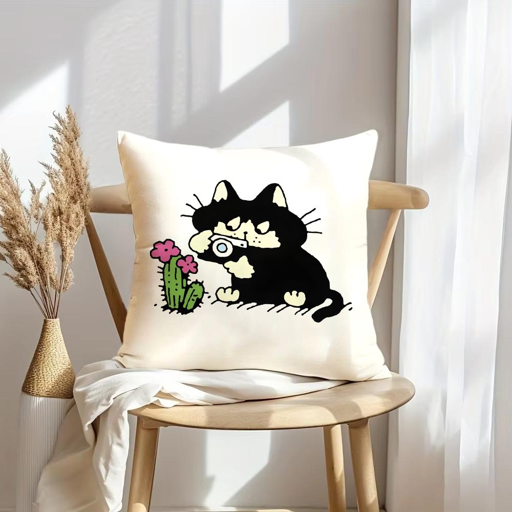 Cat Illustrations Cushion Cover Soft Plush Throw Pillow Cover | Double-Sided Decorative Cushion Case | Sofa Bedroom Home Decor