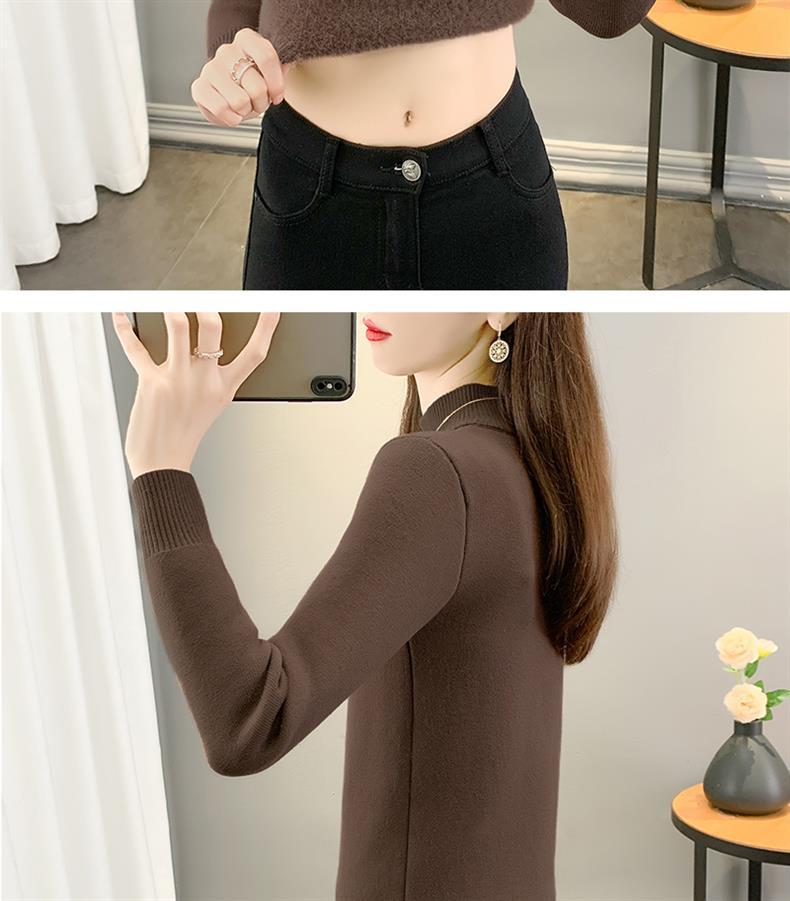 2025 Women's Plus Velvet Knit Sweater: Warm Half-High Collar Base Layer for Autumn/Winter