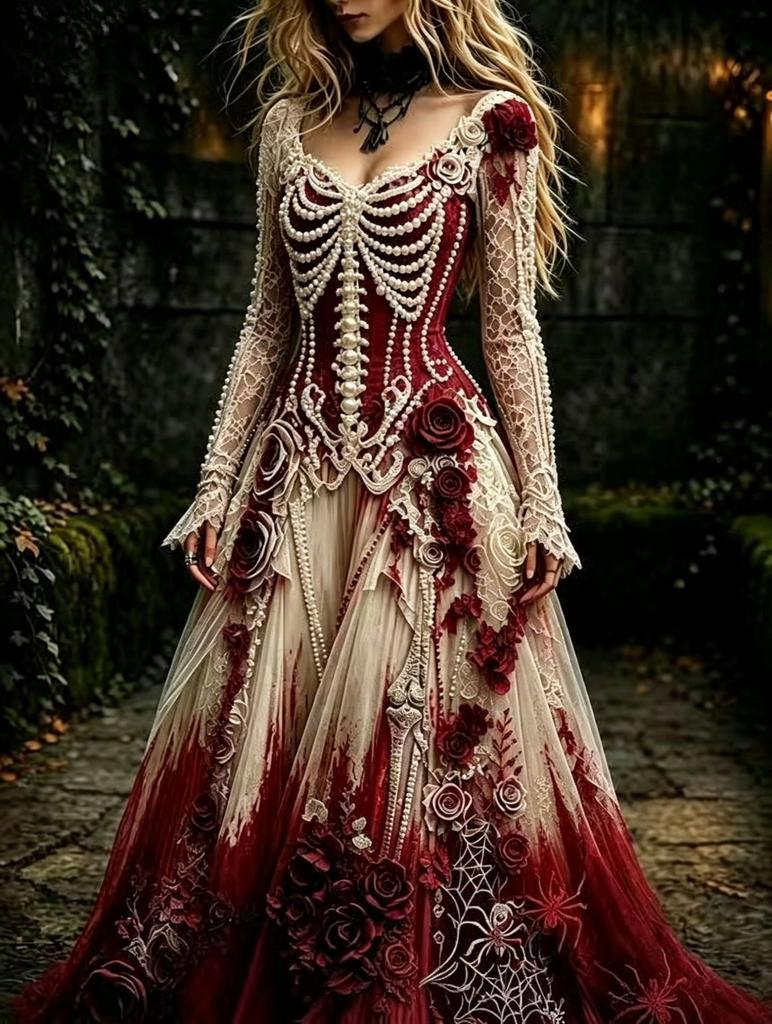 Heißer Verkauf Handwerk V-Ausschnitt Süßes Damen Halloween Kleid Damenkleid