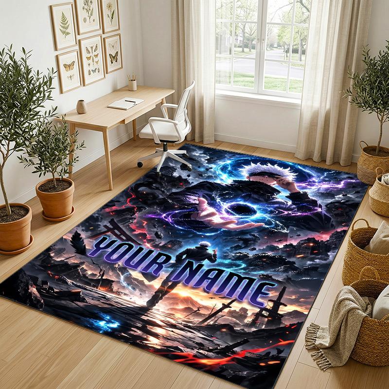 Personalized Crystal Velvet Carpet,Jujutsu Kaisen Custom Printed Name, Plush Area Rug For Home Indoor Decor