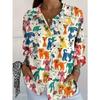 Women's Plus Size Casual Long Sleeve Shirt with Cute Dog Print, Button-Up Front, Cartoon Animal Design - Machine Washable