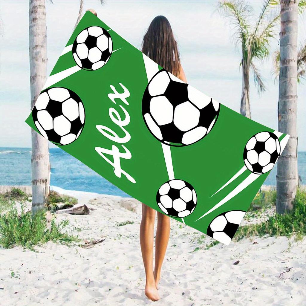 Custom Soccer Football Beach Towel Personalized Name Print Soft Quick-Dry Large Bath Towel for Sports Fans Kids Gift