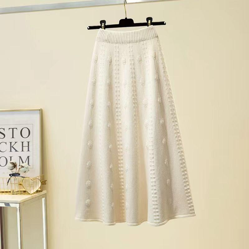 High Waist Jacquard Women's Autumn Winter Knitted Midi Half Skirt A-Line Umbrella Skirt Elegant Wool Long Skirt To Match Sweaters