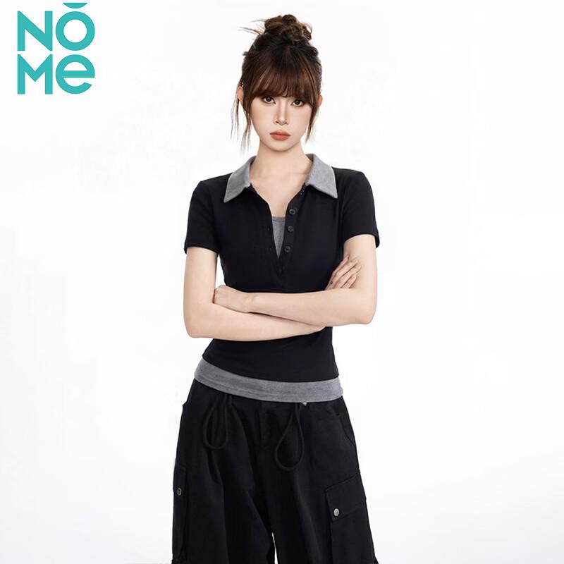 NOMe Women's Korean Style Faux Two-Piece Polo T-Shirt