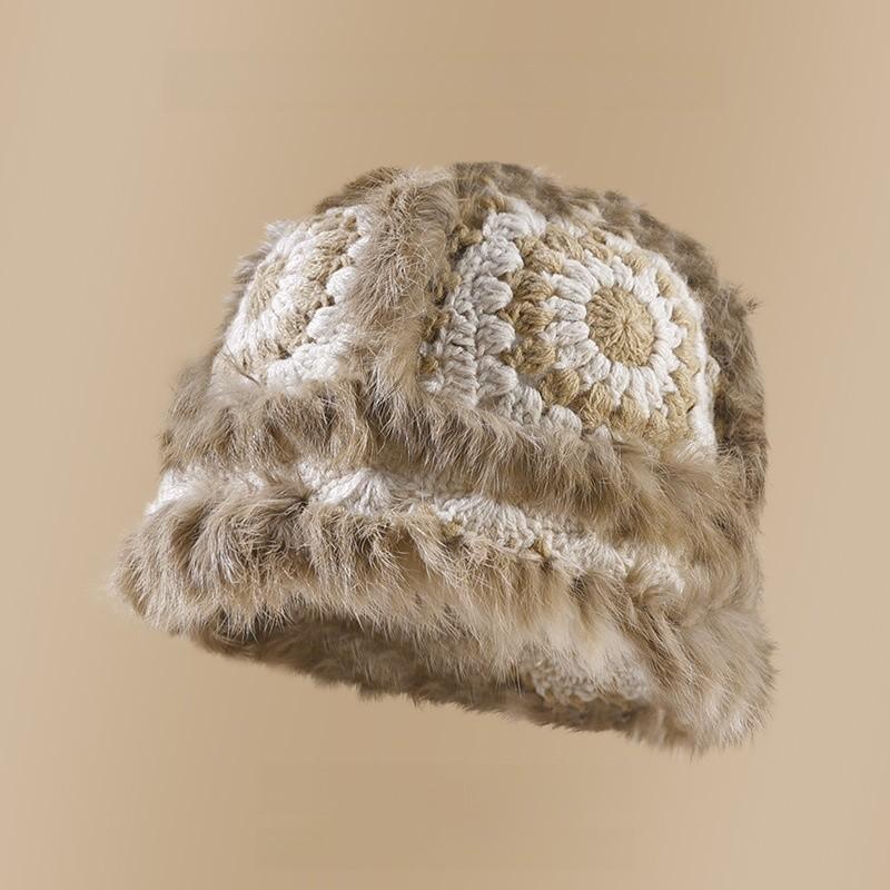 Wool Hat For Women With Faux Rabbit Fur Warmth And Foldable Design For Winter Comfort