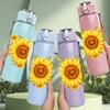 1PC Sunflower Single Bloom Decor 750ml Color Plastic Sports Water Bottle Leakproof Flip Straw Lid Suitable for Sports Office Home Use