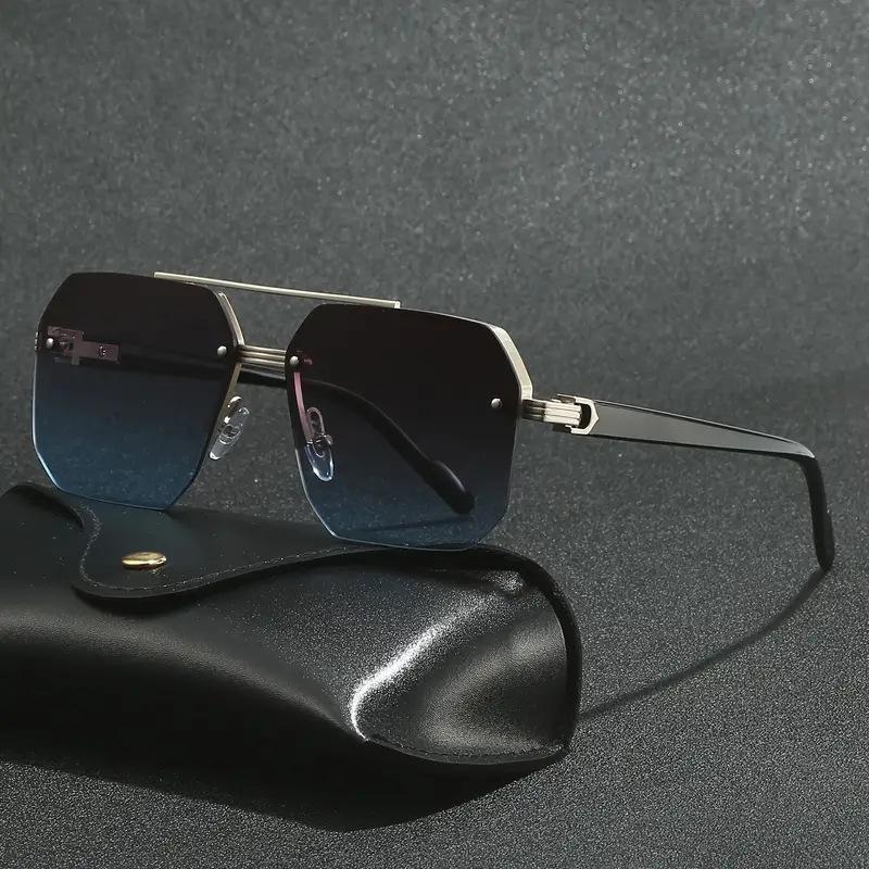 Trendy Aviator Zonnebril voor Heren Dames Retro Dubbele Brug Metaal Autorijden UV400 Buitenbril Semi-Randloos