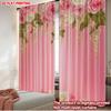 2D Flat Printing 2pcs Window Drapes Pink Roses and Green Leaves Digital Printed Polyester Drapes Party Decorations for Outdoor