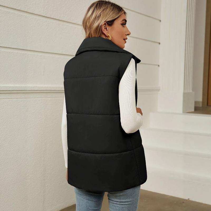 Cotton Vest Women's Autumn and Winter Drawstring Stand-up Collar Sleeveless Cotton Vest  Jacket