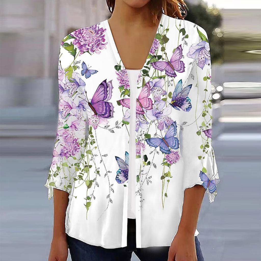 Women's Shirt Blouse Print 3/4 Length Sleeve Casual Holiday Basic Button Tops