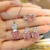 Luxurious Pink Diamond Necklace & Purple Pendant, High Carbon Diamond Earrings, and Ice Flower Cut Ring Gemstone Set for Women
