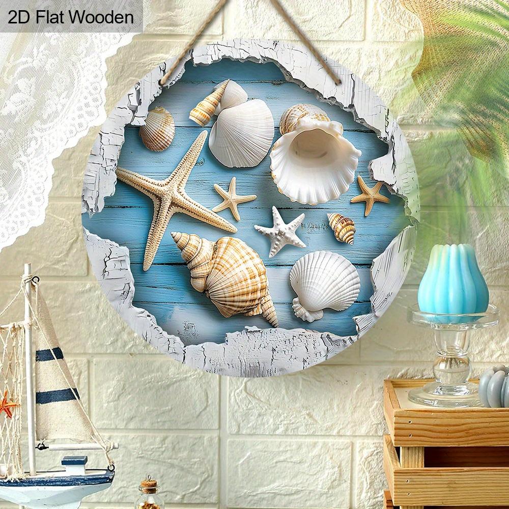 Summer Wooden Sign with Starfish & Shell Pattern - Rustic Decorative Hanging Plaque - Ideal for Versatile Usage