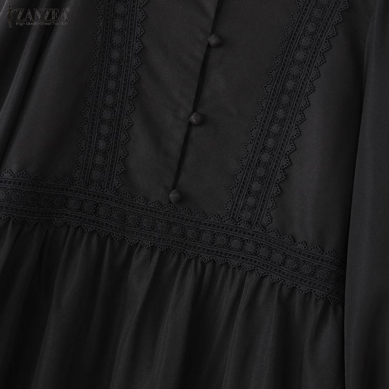 ZANZEA Women Casual Round Neck Loose Long Sleeve Muslim Dress