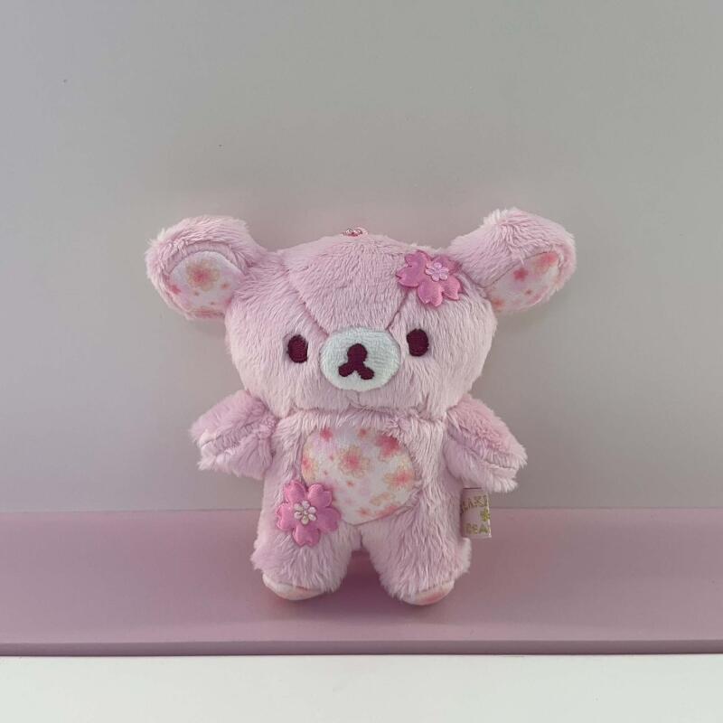 Kawaii Cartoon Cherry Blossom Pink Rilakkuma Plush Toys Keychain 10Th Anniversary Backpack Pendant Soft Stuffed Doll Friend Gift