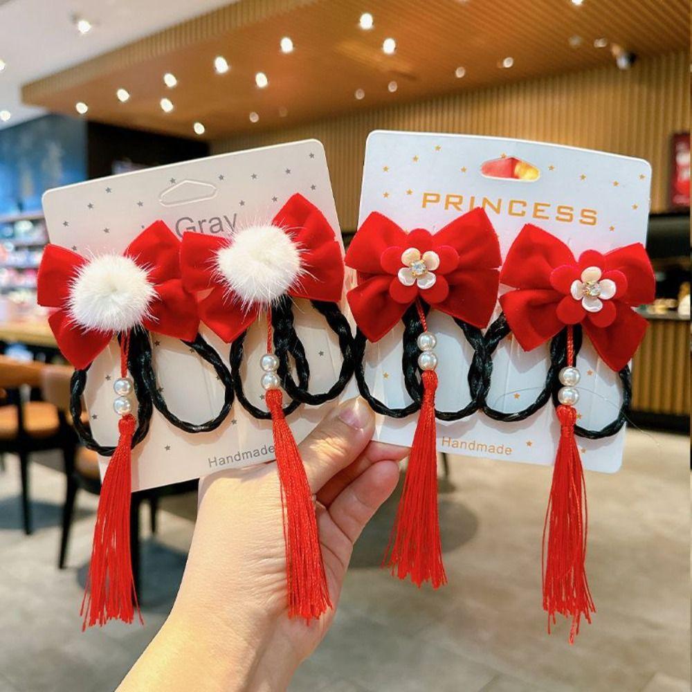 Ancient Style Children's New Year Hairpin Red Girls Hanfu Headwear Hair Accessories