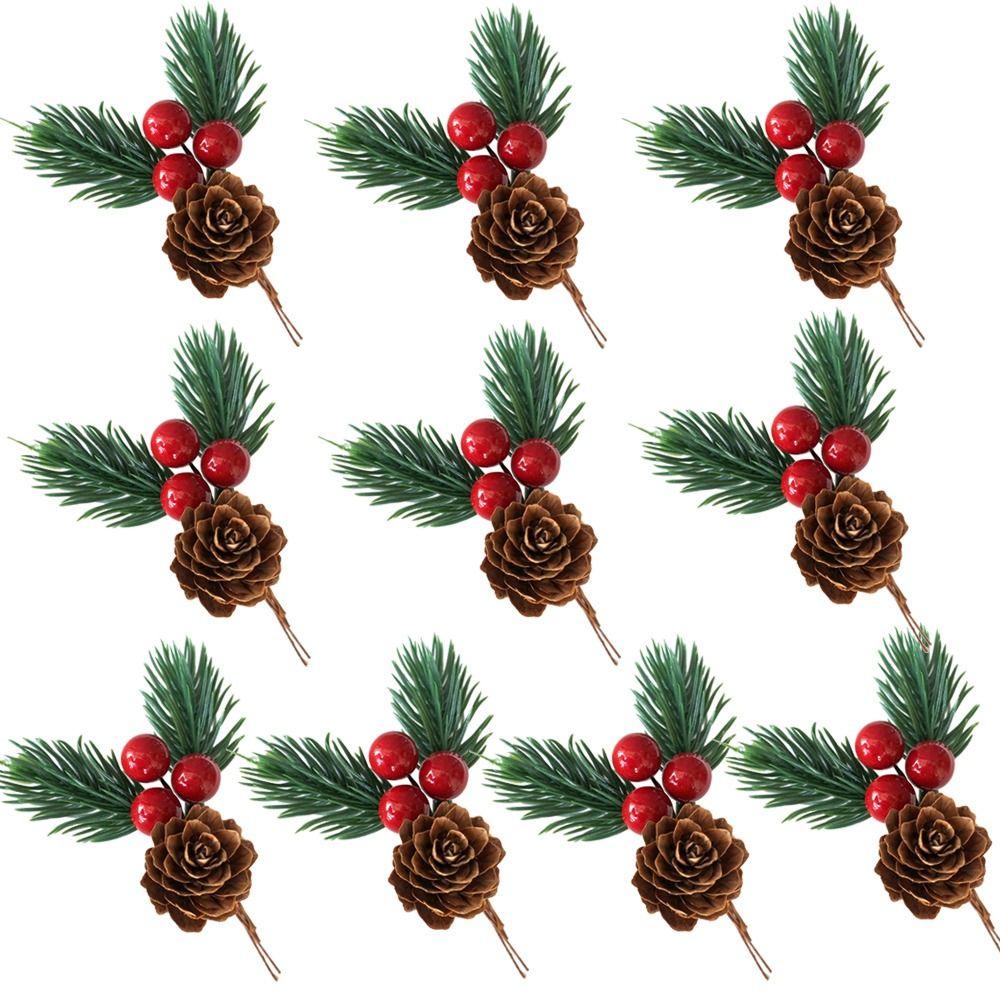 10pcs Artificial Floral Decor Christmas Pine Cone Red Christmas Berry Pine Cone Christmas Ornament DIY Home