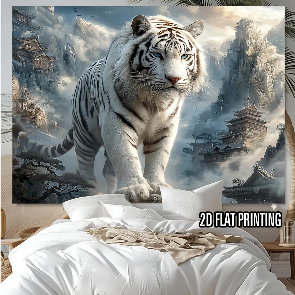 Pintura de Tigre Blanco Estilo Asiático Arte de Pared Paisaje Zen Chino Decoración Moderna para el Hogar Mural de Pared Impresión 2D Decoración de Sala de Estar