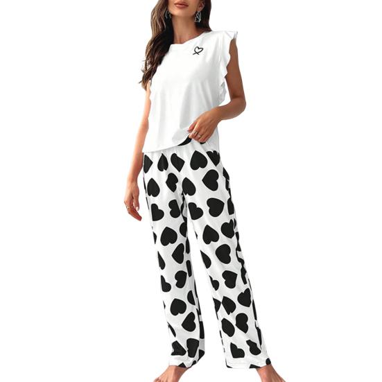 Women's Satin Pajamas Set Ruffle Trim Tank Top And Wide Leg Pants Set Casual 2 Piece Homewear Lounge Set