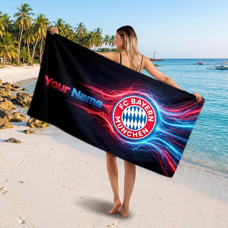 Bayern Mníchov Vlastný Plážový Uterák, Personalizovaný Potlač Textu s Menom, Mäkký Rýchloschnúci Uterák s Futbalovým Logom, Sviatočný Darček