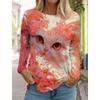 Cute Cat Women's Long Sleeves T-Shirt Round Neck Long Sleeved Autumn Animal Clothing Holiday Gift Clothing Fashion Party T-Shirt