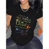 3D Print Round Neck Short Sleeved T-shirt for Women Letters Tees Breathable Polyester Stretch Comfortable for Everyday