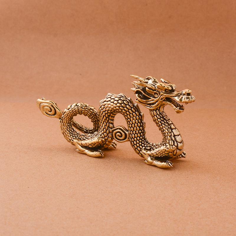 Chinese Beast Dragon Statue Bronze Figurine Ornaments Antique Copper Mythical Animal Miniature Home Decoration Crafts Collection