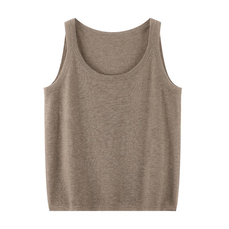 Women's Slim Fit Sleeveless Cashmere Camisole - Round Neck, Lightweight, Thin Knit Base Layer Vest