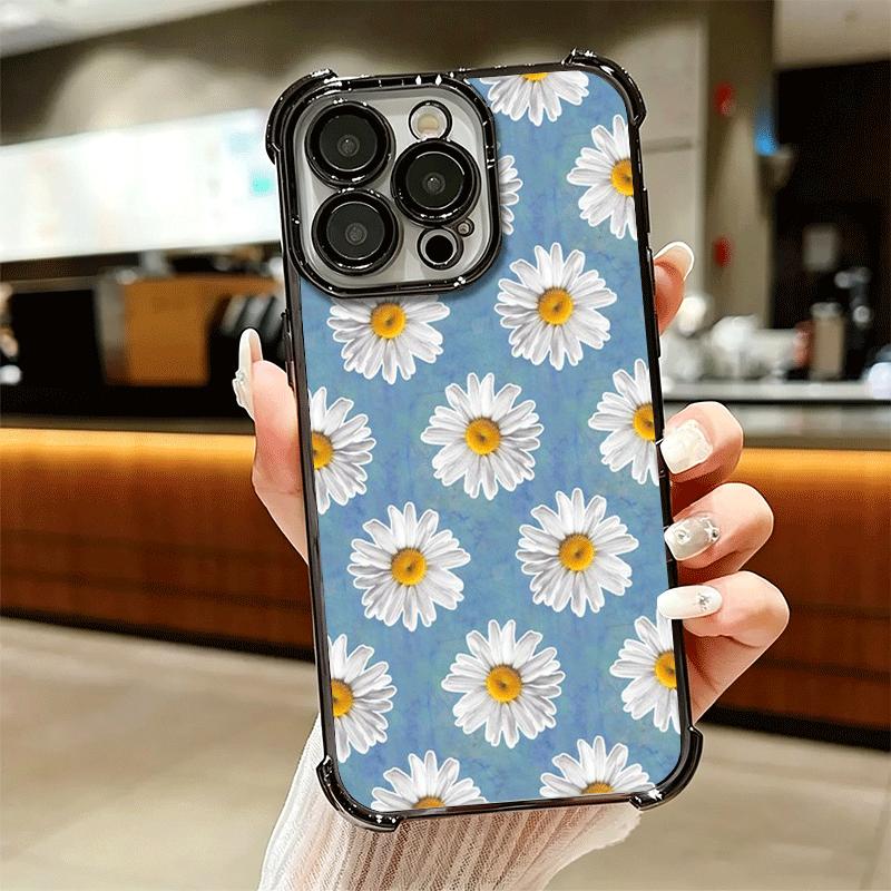 Coque de téléphone esthétique Fleurs de Pâquerette Placage Pour Iphone 16 17 Pro Max Air 16E 14 15 Plus 12 13 Mini Anti-Chute Housse Airbag
