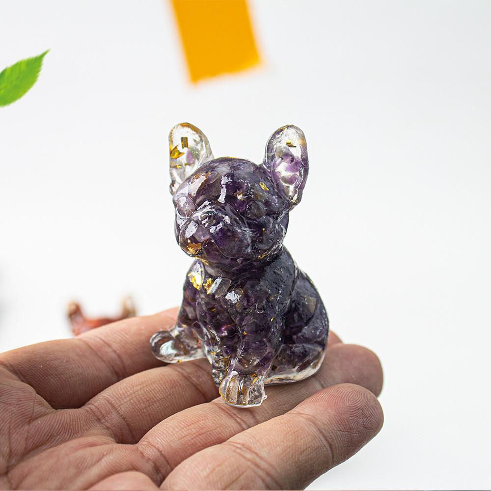 Klein Frans Bulldog Hars Ornament Met Wit Kwarts En Unieke Kunst Voor Woonkamer Display