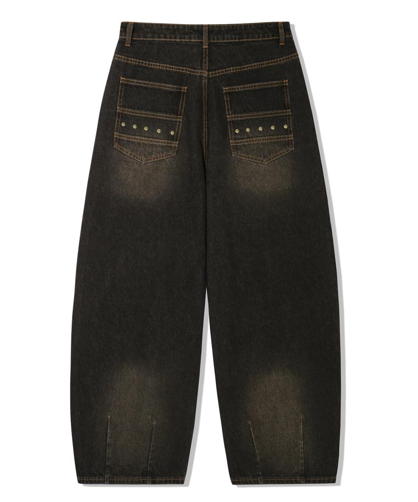 TRILLION Star Hot Fix Balloon Fit Washed Denim Pants_3Color
