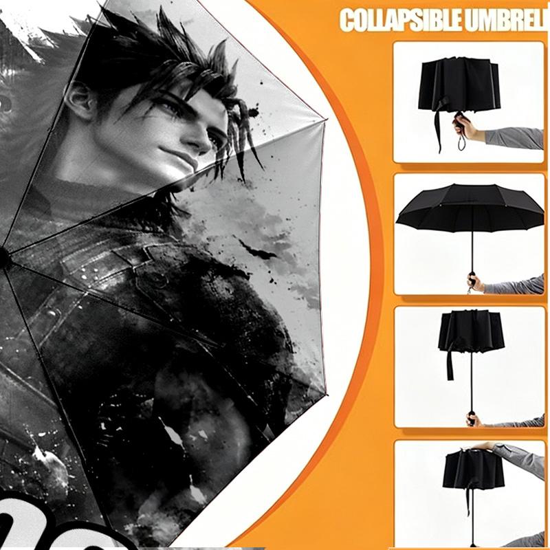 Custom Name Personalized Final Fantasy Print Umbrella, Auto Open Close, 8‑Rib Sturdy Frame, Commute Camping Hiking Use, Birthday Gift