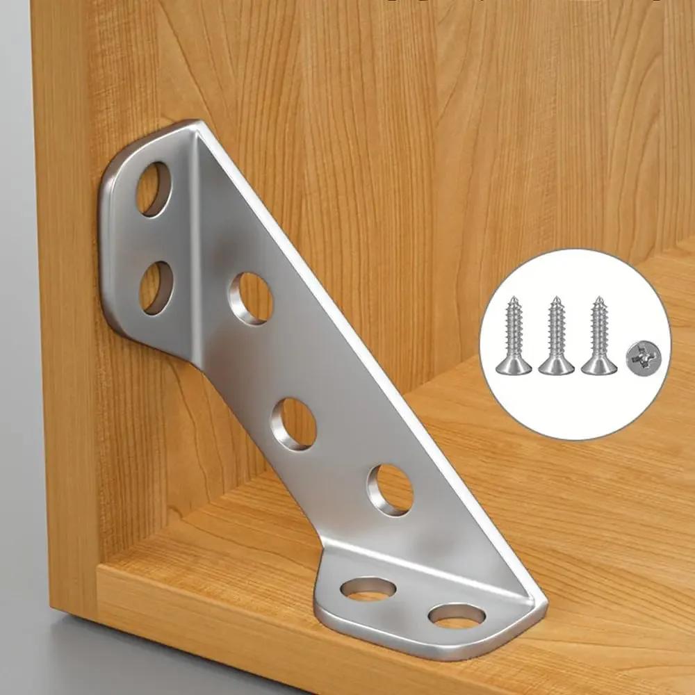 30/1set Corner Brackets Stainless Steel Furniture Angle Shelf Connector Cabinet Support Fixing Frame Corners Brace with Screws