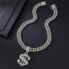 Men's Punk Rhinestone Dollar Pendant Cuban Chain Necklace - Hip-Hop Style