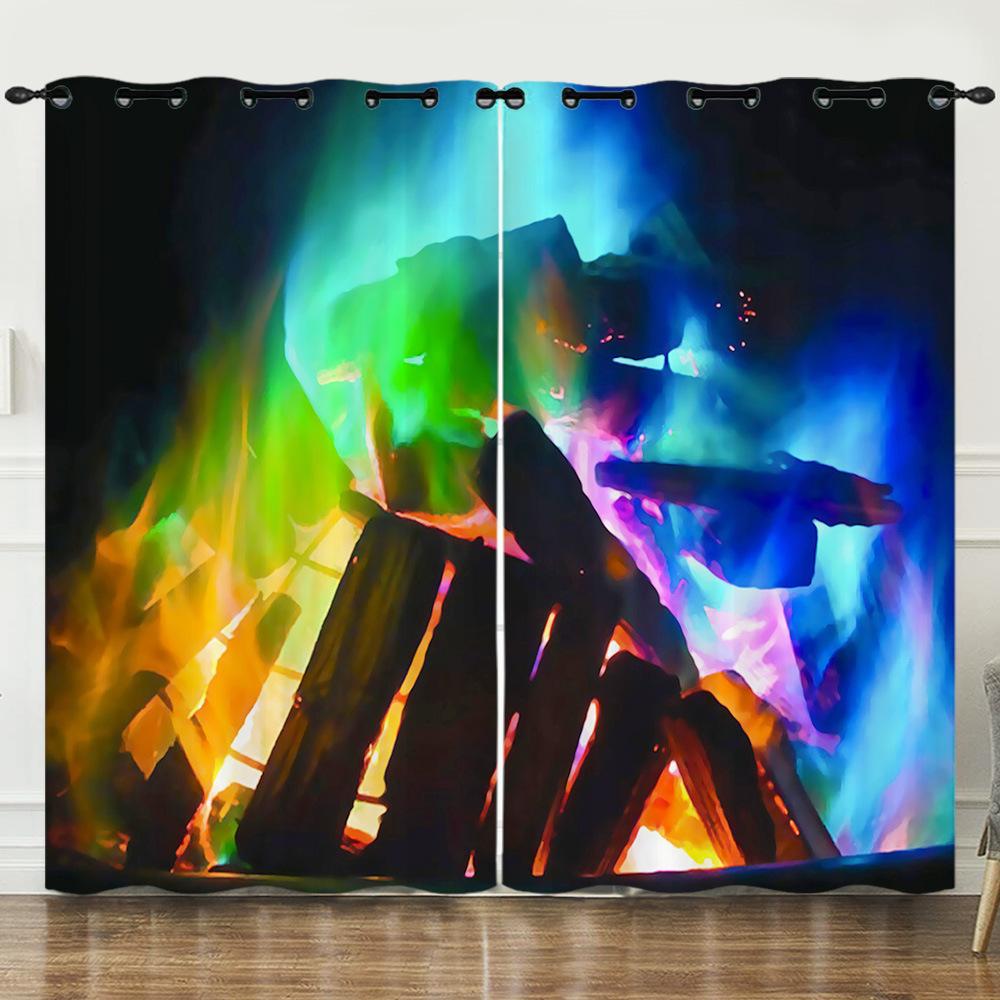 Curtain Bonfire 3D Digital Printing Blackout Curtain Punching